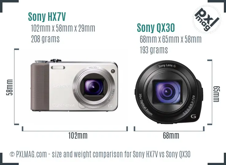 Sony HX7V vs Sony QX30 size comparison