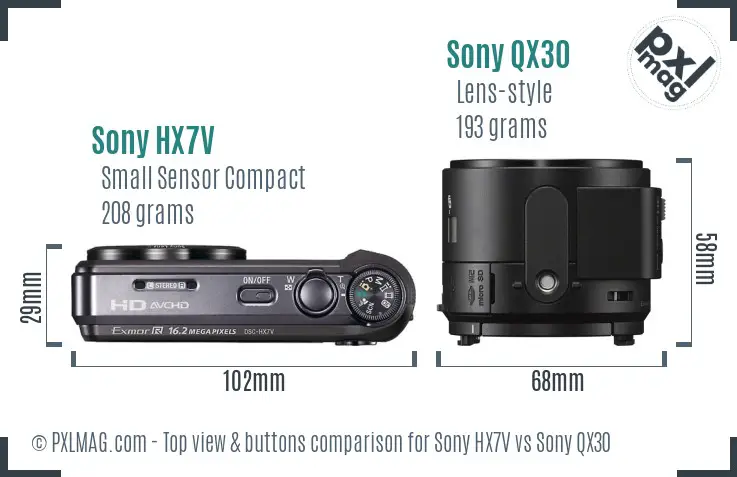 Sony HX7V vs Sony QX30 top view buttons comparison