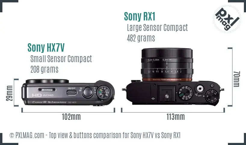 Sony HX7V vs Sony RX1 top view buttons comparison