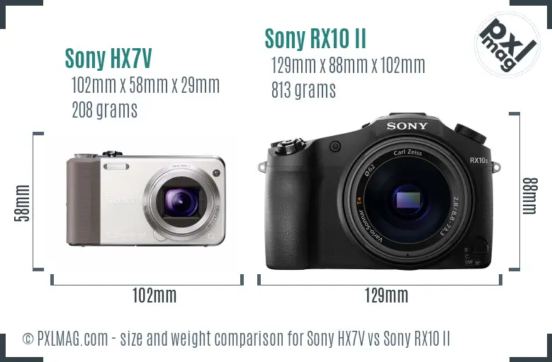 Sony HX7V vs Sony RX10 II size comparison