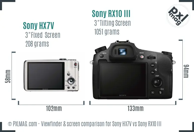 Sony HX7V vs Sony RX10 III Screen and Viewfinder comparison