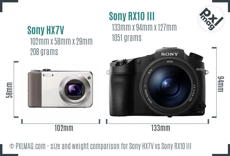 Sony HX7V vs Sony RX10 III size comparison