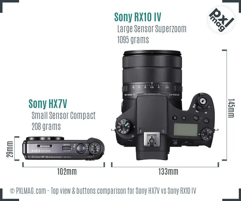 Sony HX7V vs Sony RX10 IV top view buttons comparison