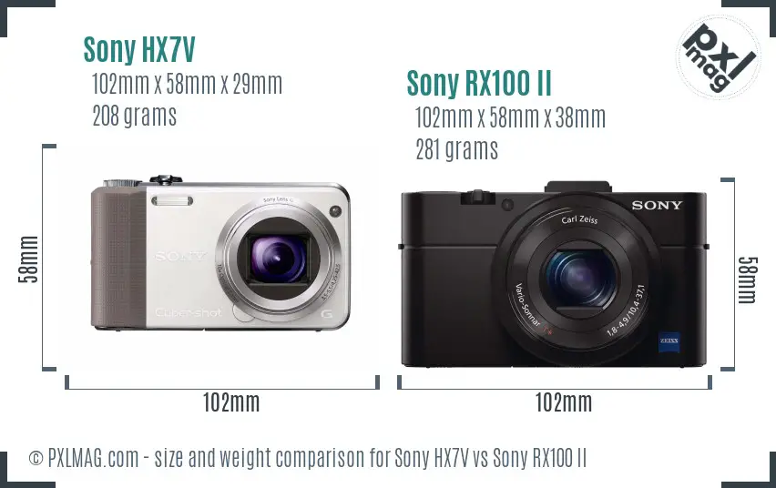 Sony HX7V vs Sony RX100 II size comparison