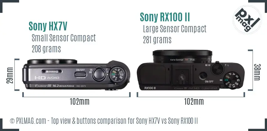 Sony HX7V vs Sony RX100 II top view buttons comparison