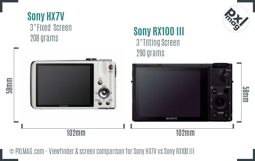 Sony HX7V vs Sony RX100 III Screen and Viewfinder comparison
