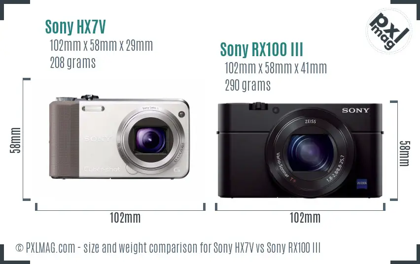 Sony HX7V vs Sony RX100 III size comparison