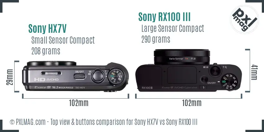 Sony HX7V vs Sony RX100 III top view buttons comparison