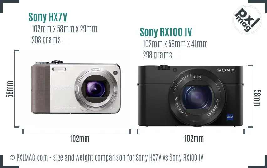 Sony HX7V vs Sony RX100 IV size comparison