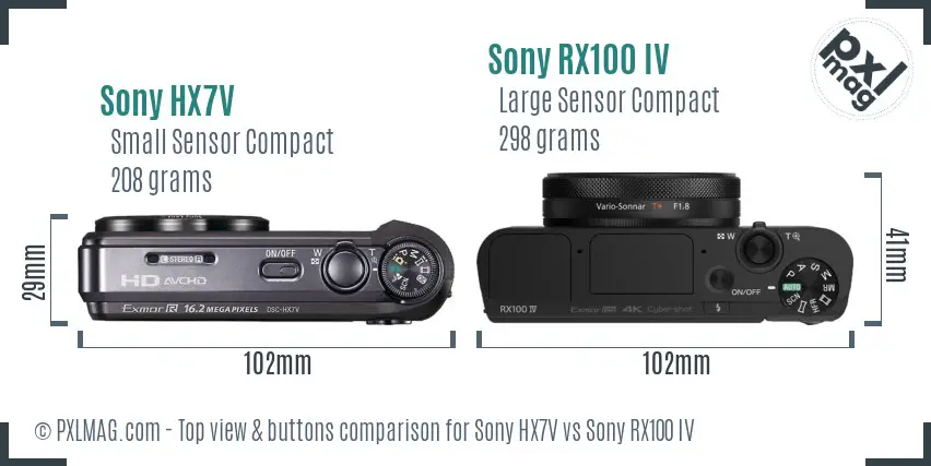 Sony HX7V vs Sony RX100 IV top view buttons comparison