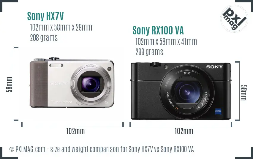 Sony HX7V vs Sony RX100 VA size comparison