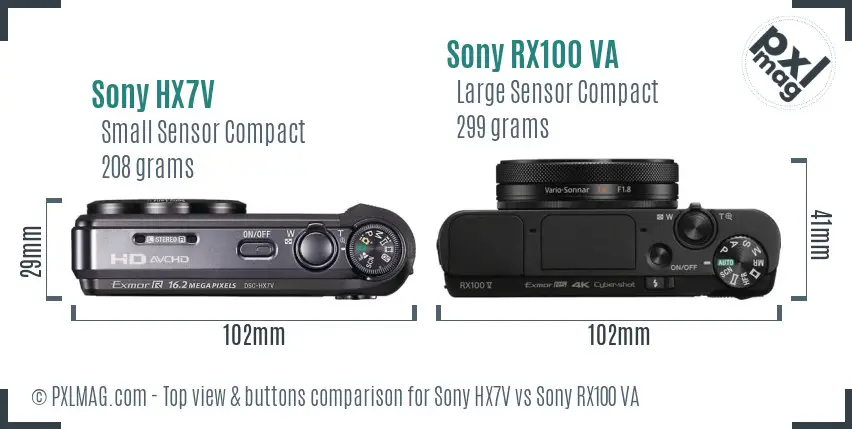 Sony HX7V vs Sony RX100 VA top view buttons comparison