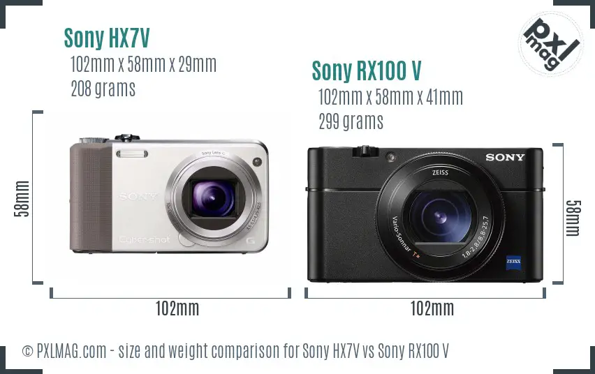 Sony HX7V vs Sony RX100 V size comparison
