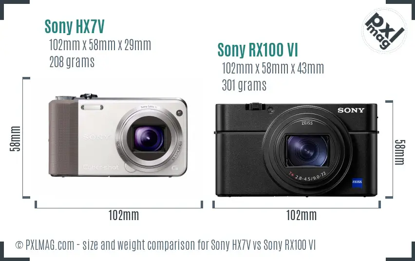 Sony HX7V vs Sony RX100 VI size comparison