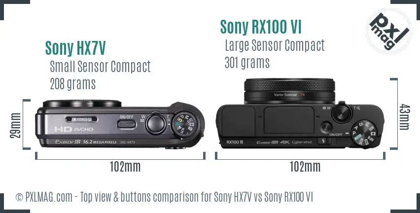 Sony HX7V vs Sony RX100 VI top view buttons comparison