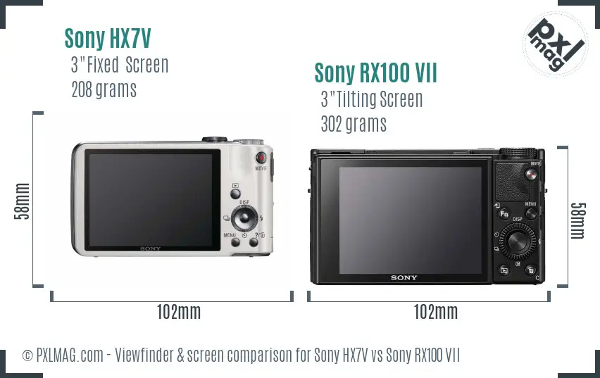 Sony HX7V vs Sony RX100 VII Screen and Viewfinder comparison