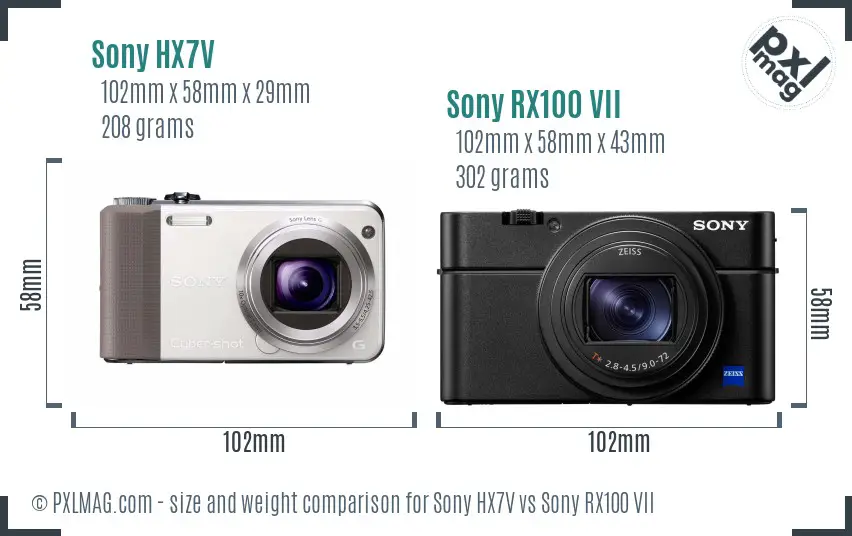 Sony HX7V vs Sony RX100 VII size comparison