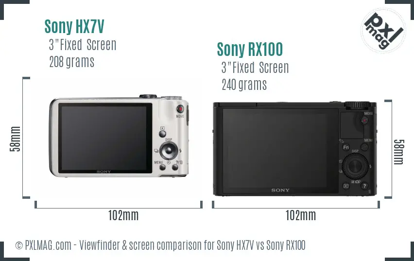 Sony HX7V vs Sony RX100 Screen and Viewfinder comparison