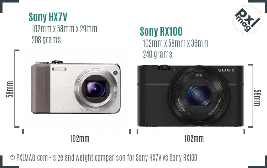 Sony HX7V vs Sony RX100 size comparison