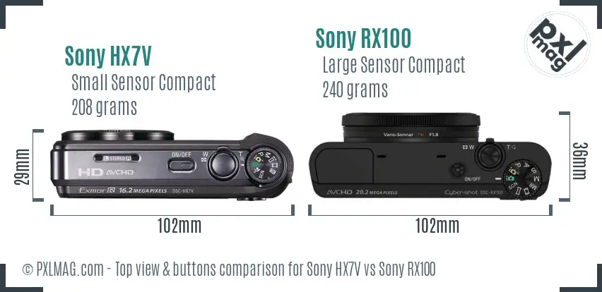 Sony HX7V vs Sony RX100 top view buttons comparison