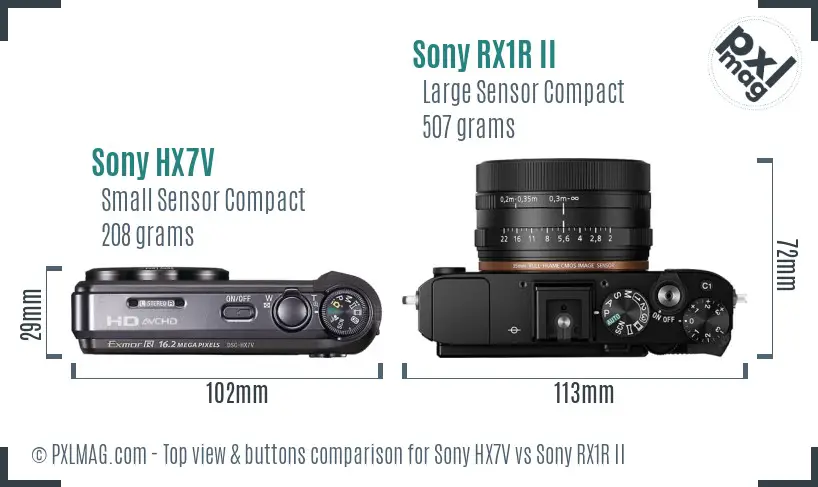Sony HX7V vs Sony RX1R II top view buttons comparison