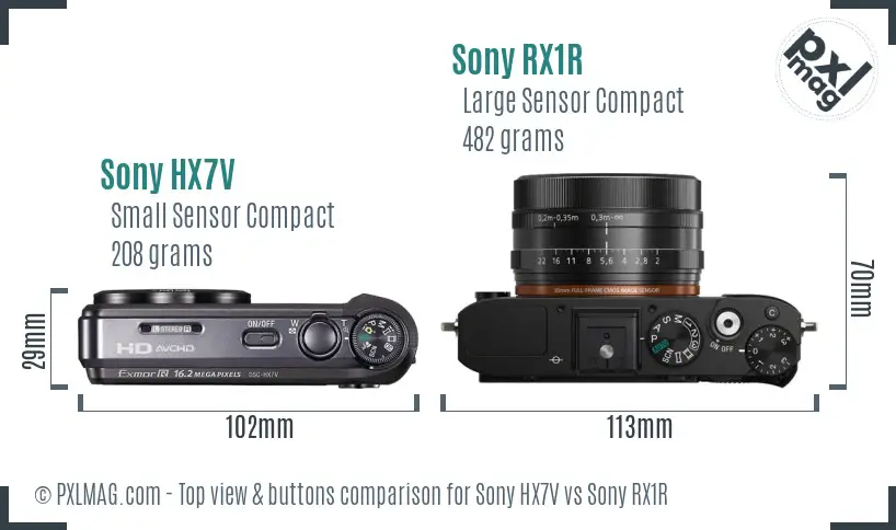 Sony HX7V vs Sony RX1R top view buttons comparison
