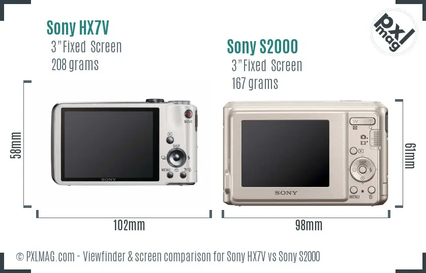 Sony HX7V vs Sony S2000 Screen and Viewfinder comparison
