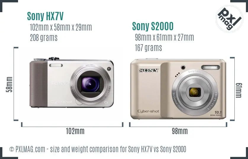 Sony HX7V vs Sony S2000 size comparison
