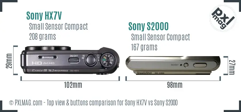 Sony HX7V vs Sony S2000 top view buttons comparison