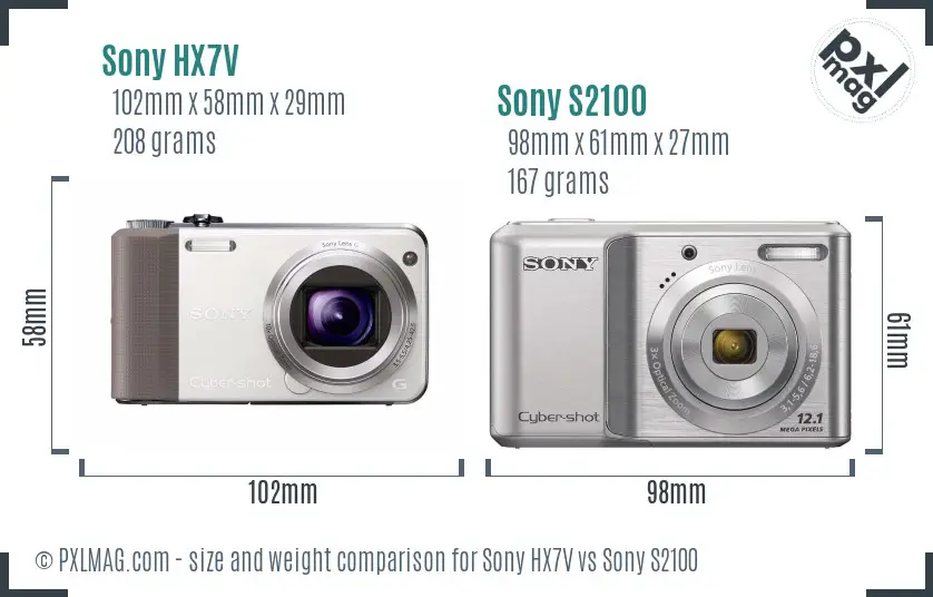 Sony HX7V vs Sony S2100 size comparison