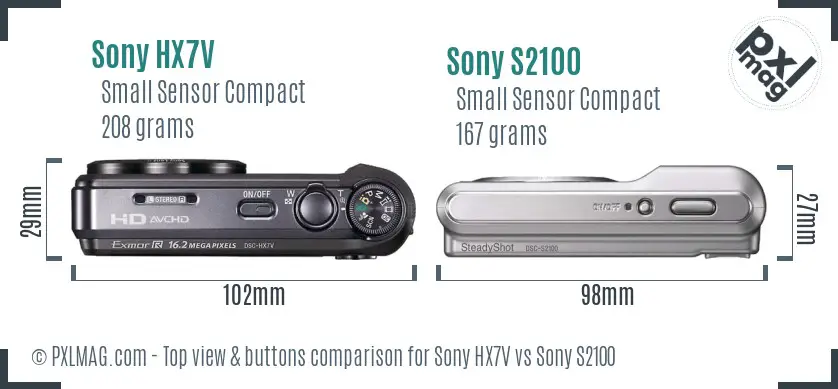 Sony HX7V vs Sony S2100 top view buttons comparison