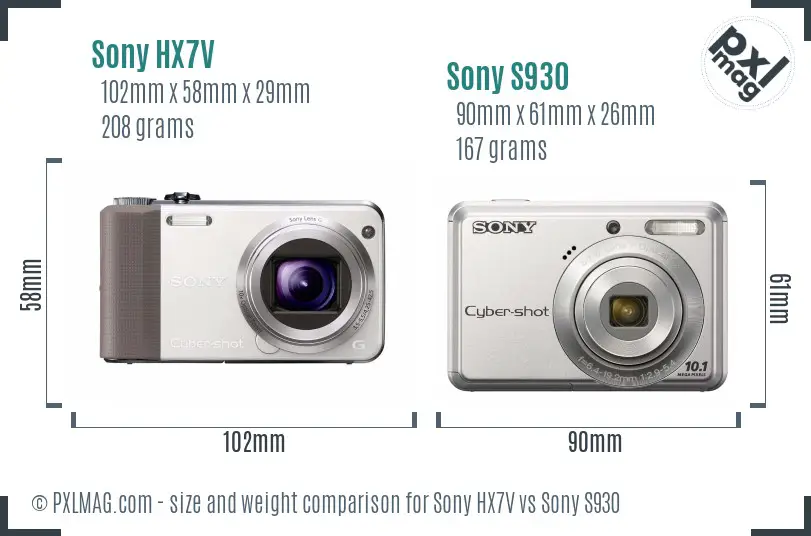 Sony HX7V vs Sony S930 size comparison