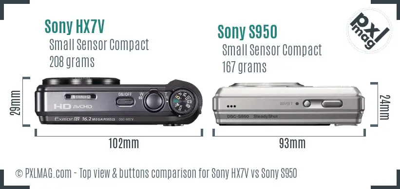 Sony HX7V vs Sony S950 top view buttons comparison