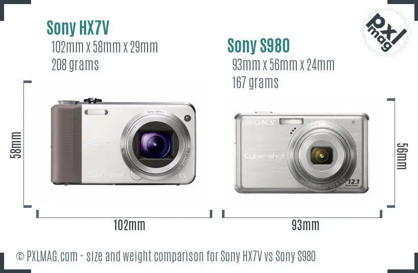 Sony HX7V vs Sony S980 size comparison