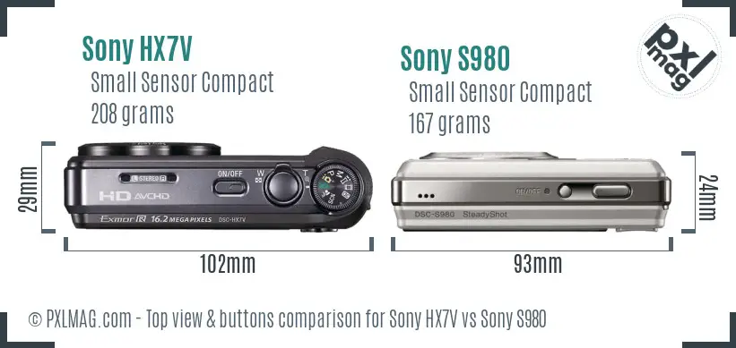 Sony HX7V vs Sony S980 top view buttons comparison
