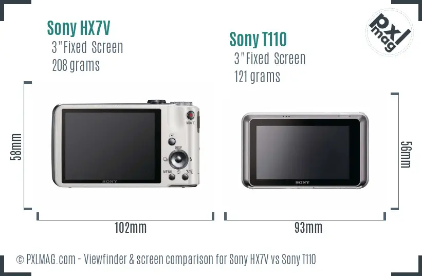 Sony HX7V vs Sony T110 Screen and Viewfinder comparison