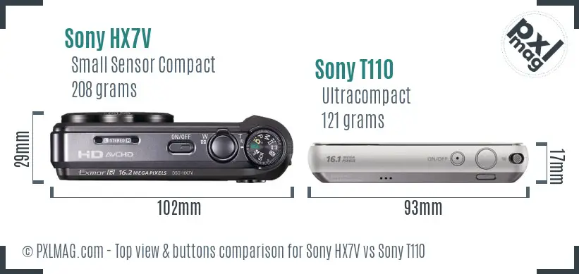 Sony HX7V vs Sony T110 top view buttons comparison