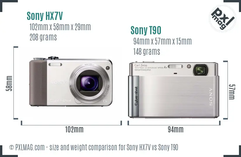 Sony HX7V vs Sony T90 size comparison