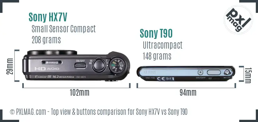 Sony HX7V vs Sony T90 top view buttons comparison