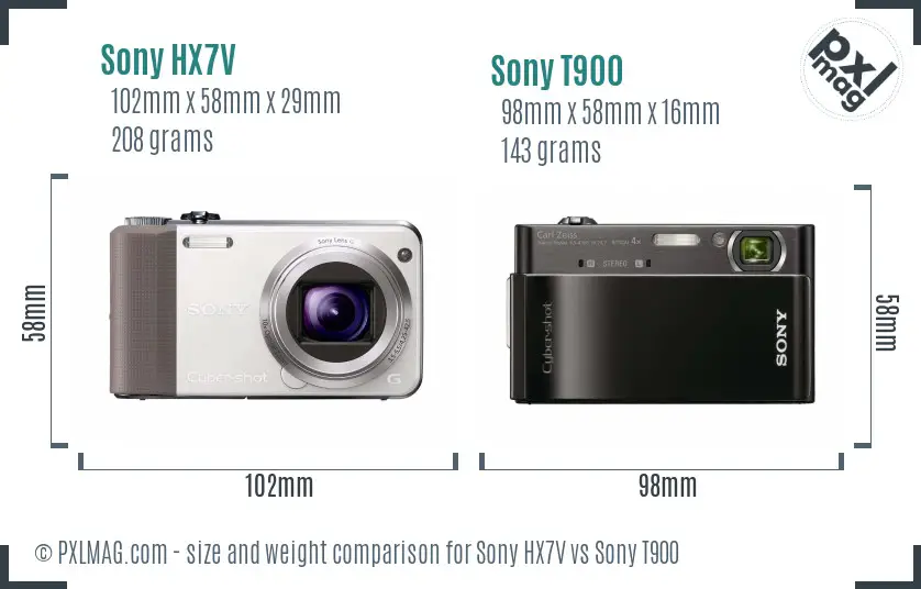 Sony HX7V vs Sony T900 size comparison