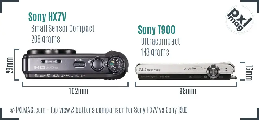 Sony HX7V vs Sony T900 top view buttons comparison