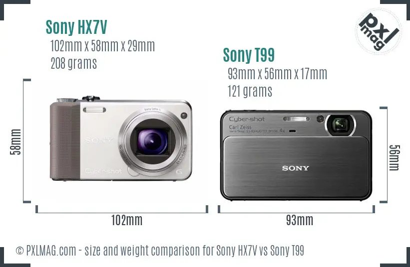 Sony HX7V vs Sony T99 size comparison
