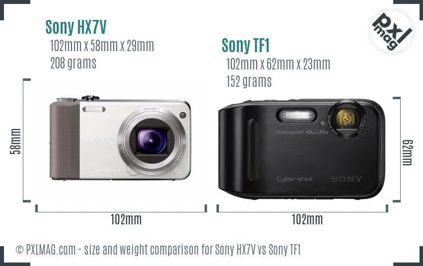 Sony HX7V vs Sony TF1 size comparison