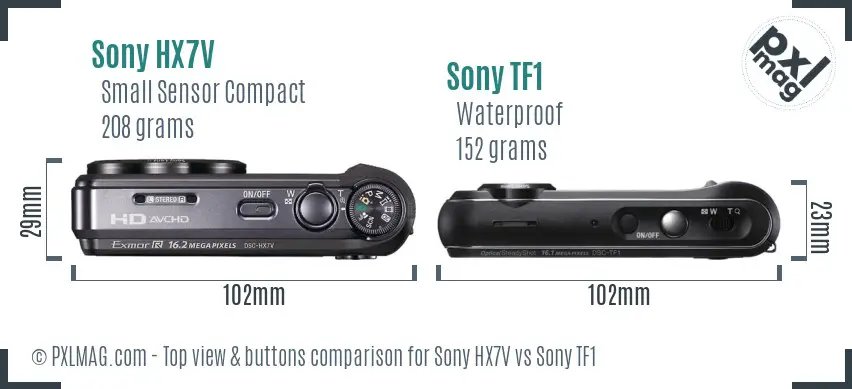 Sony HX7V vs Sony TF1 top view buttons comparison