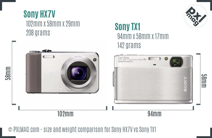 Sony HX7V vs Sony TX1 size comparison