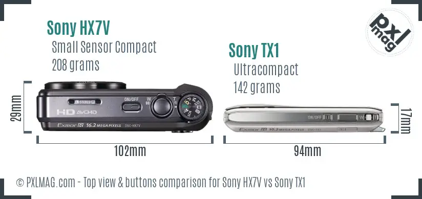 Sony HX7V vs Sony TX1 top view buttons comparison