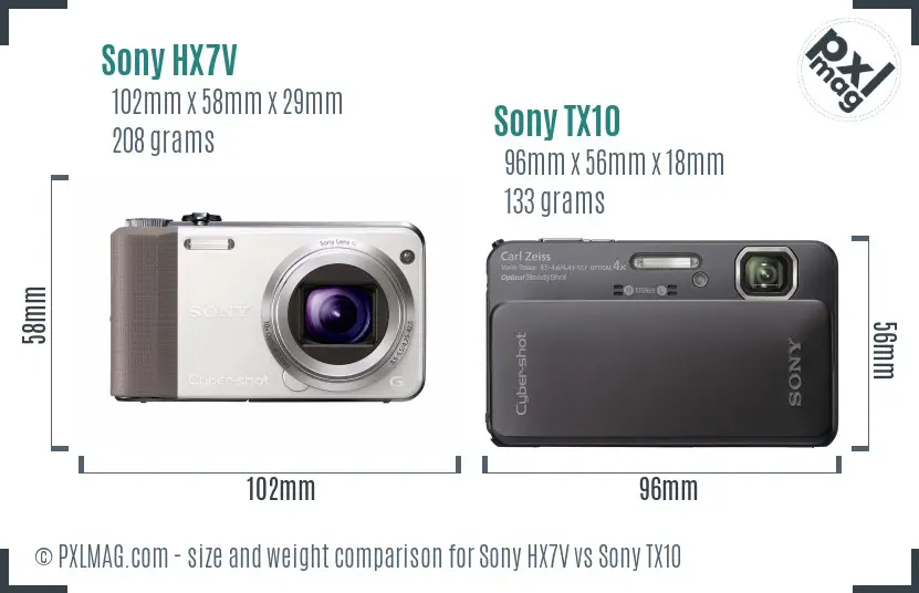 Sony HX7V vs Sony TX10 size comparison