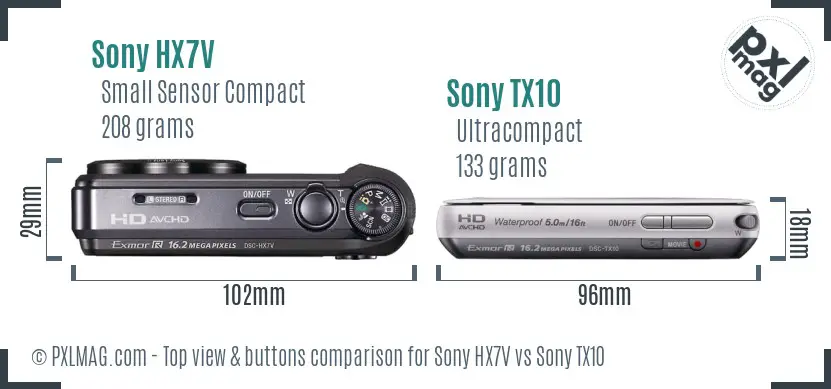 Sony HX7V vs Sony TX10 top view buttons comparison