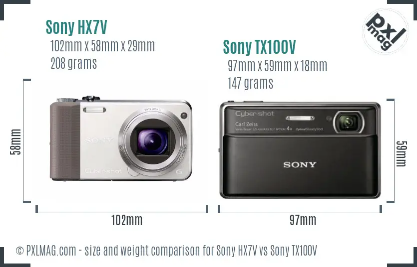 Sony HX7V vs Sony TX100V size comparison