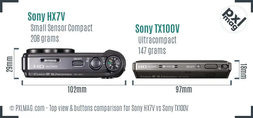 Sony HX7V vs Sony TX100V top view buttons comparison